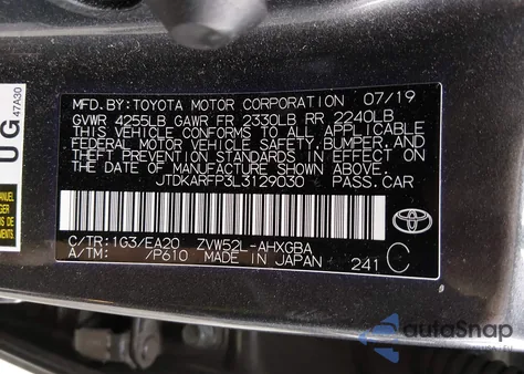 2020 Toyota Prius Prime Xle из США, поврежденный, VIN JTDKARFP3L3129030